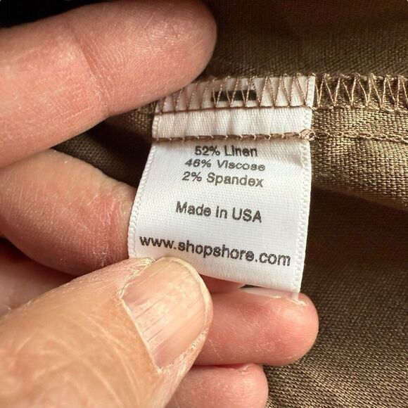 Shore Brand Dress Linen Blend Tie-neck Large Beige USA Fit Flare Coastal Beach - Picture 4 of 8